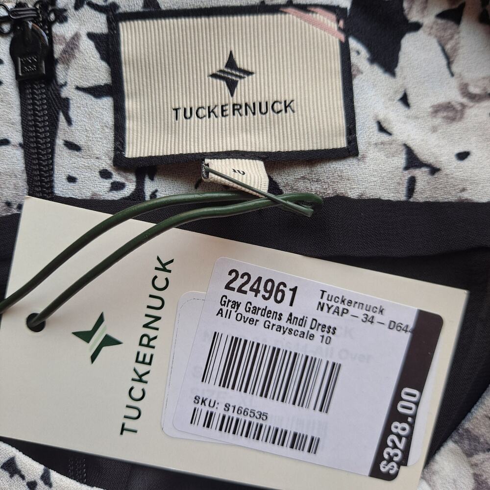 NWT Tuckernuck Andi Dress Gray Gardens Floral Pleated Midi Black & Gray Size 10 - Picture 10 of 12